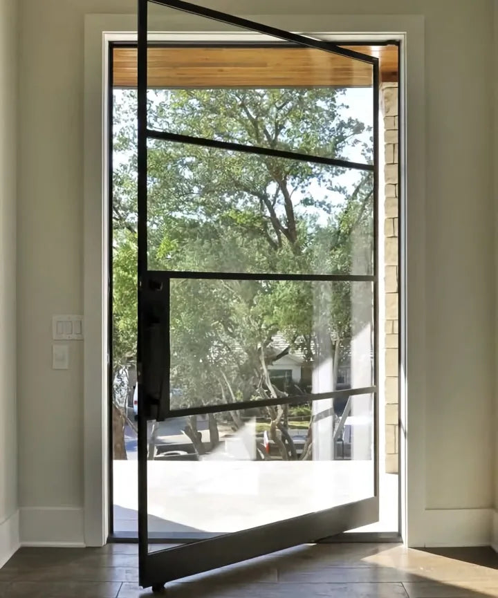 Slim framed glazed pivot entrance project example