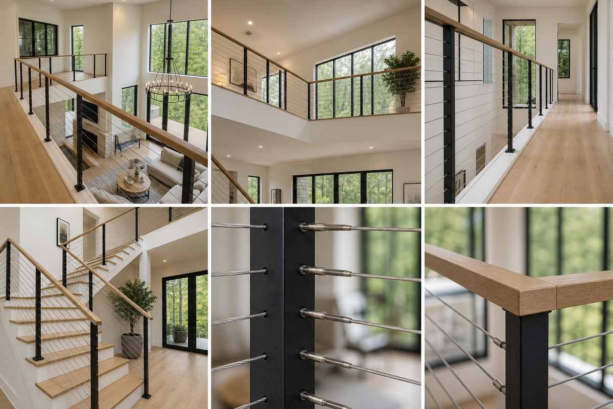 Asheville Mountain Residence | Cable Railings & Oak Handrails