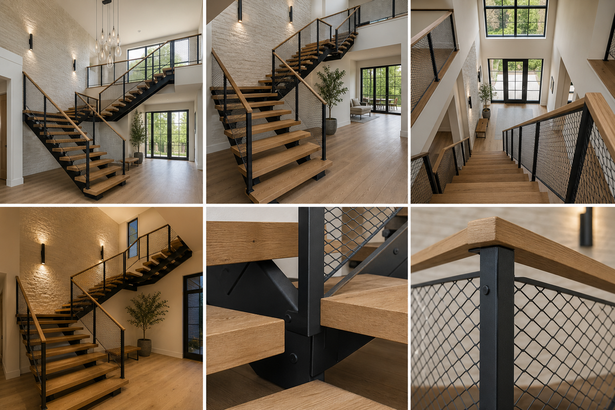 Hudson Valley Modern Farmhouse | Steel, Oak & Mesh Staircase