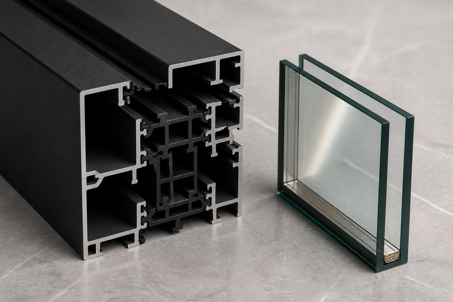 Thermal-break aluminum profile and Low-E glass close-up