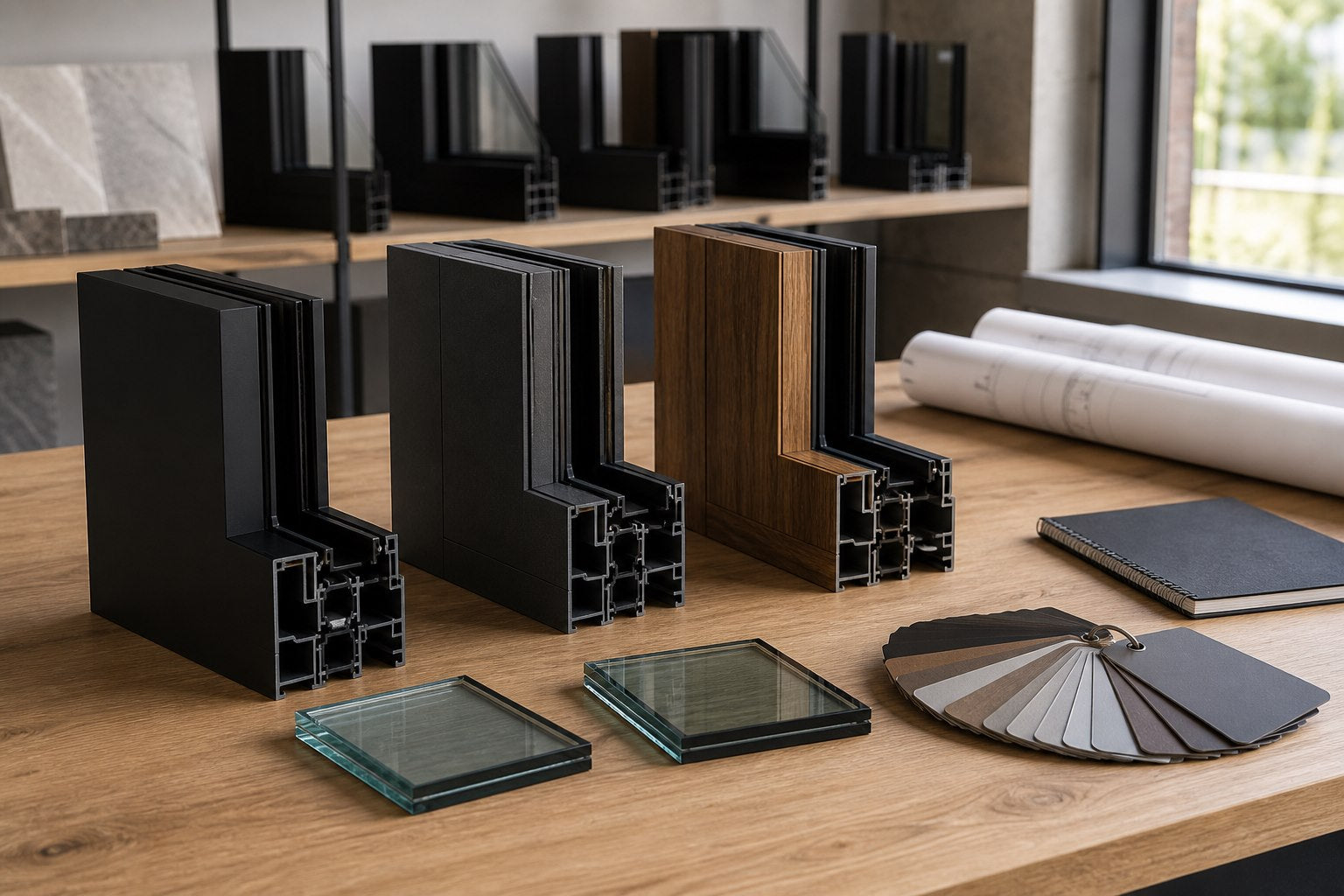 Architectural samples in a professional materials studio