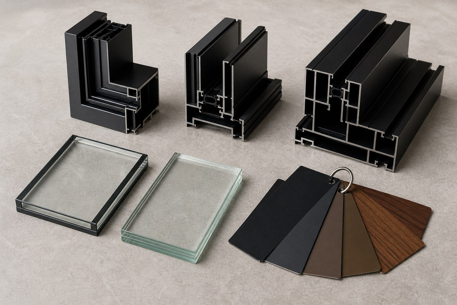 MERUZY architectural aluminum, glass and finish samples