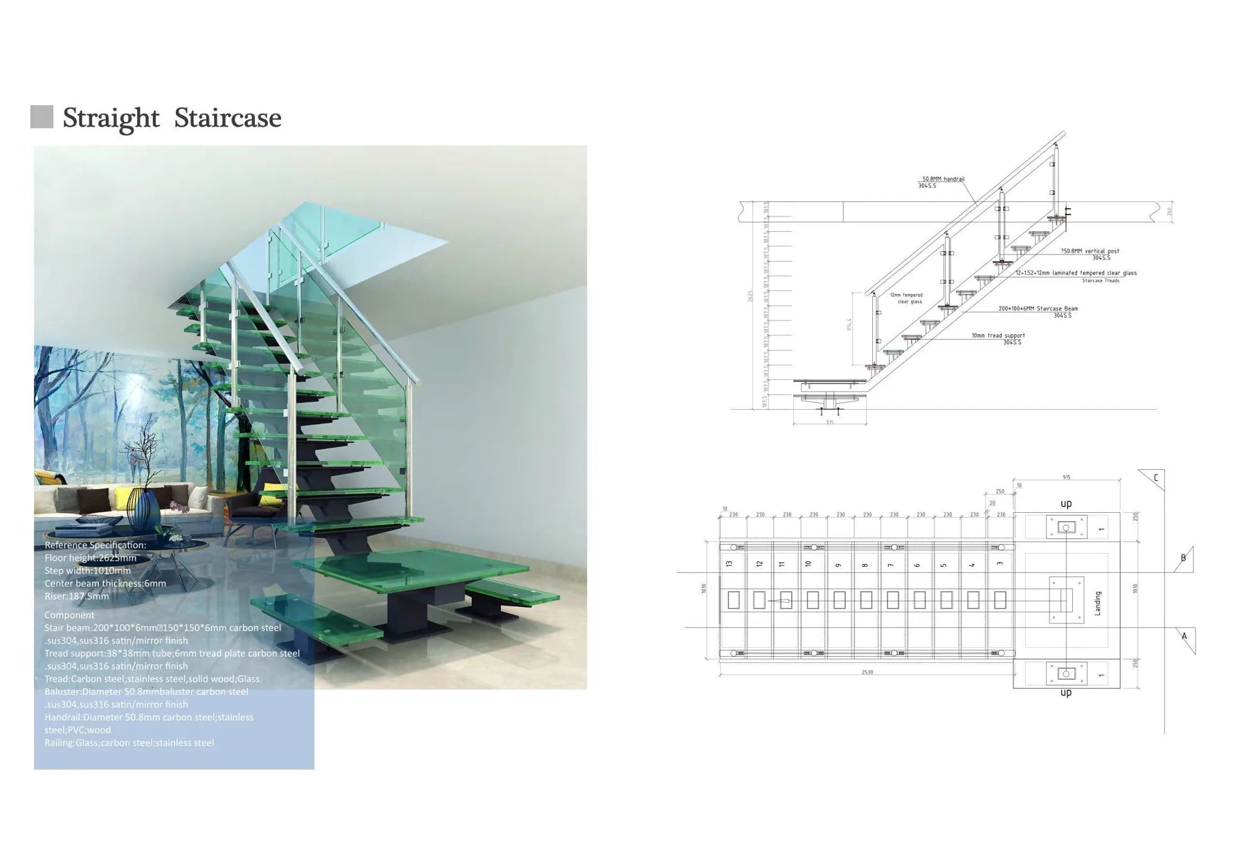 Stair manufacturing drawing with project-specific dimensions